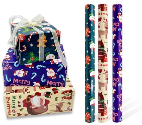 3Roll Verpackungspapier Rolle : Recycelbares grünes Verpackungspapier für Geschenkverpackung