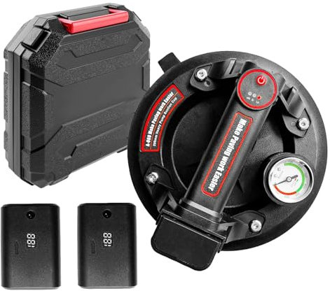 DURDUR Sollevatore a batteria da 8 con manometro, 250 kg, batteria x2, sollevatore elettrico a ventosa per il trasporto di acquario, piastrelle, vetro, piastre