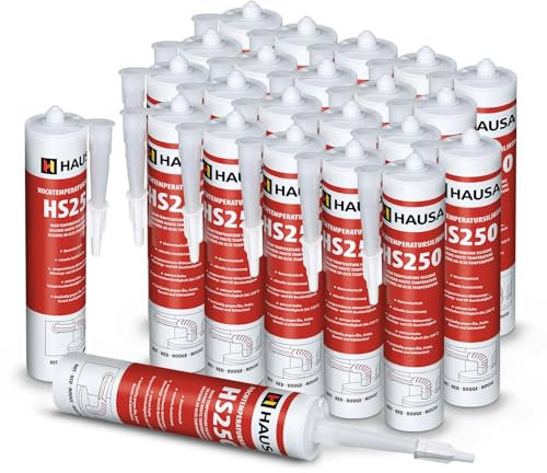 Silicone haute température HS250 Colle et mastic professionnel pour joints pour températures jusqu'à 305°C Étanchéité de moteurs automobiles, industriels et marins 24x310ml (Rouge) HAUSA
