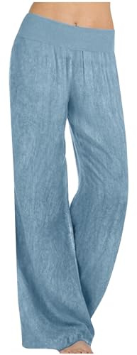 Wide Leg Trousers for Women Denim Look Elasticated Waist Lounge Pants Ladies Autumn Winter Baggy Leisure Jeans Comfy Loose Fit Plain Pull On Casual Trouses