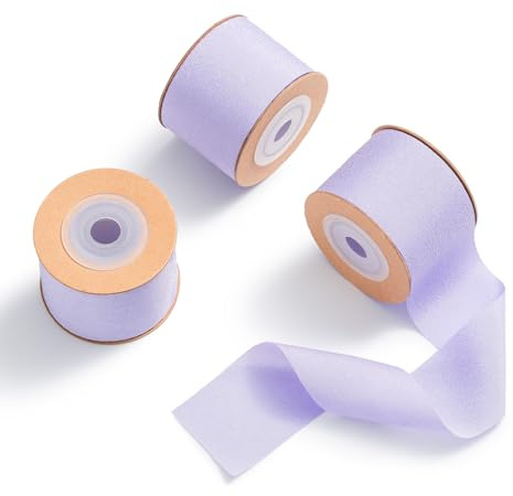 MORSUNBELA Geschenkband Flieder Schleifenband Hochzeit Seidenband Lila Dekoband Breit 3,8 cm x 9 m Chiffonband Lila Flieder,3 Rolls