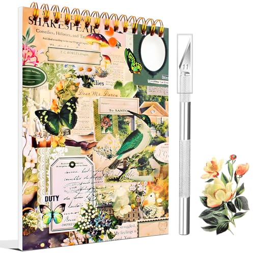1000+ Pezzi/50 Fogli Stickers Scrapbooking Adesivi per Scrapbooking Adesivi Scrapbooking Vintage Stickers Bullet Journal Scrapbooking Kit per Album di Ritagli Calendari e Taccuini(Verde)