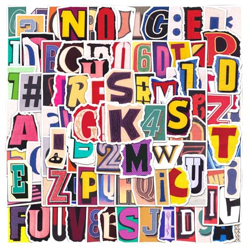 YONEEKSS 100PCS Vintage Letter Stickers, Colorful DIY Scrapbook, Self Adhesive Waterproof Alphabet for Poster, Mailboxes, Travel Case, Scrap Booking, Laptop