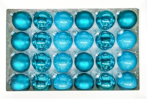 Hengsong 24er Weihnachtskugeln Glas Blau,Christbaumkugeln Glas 6cm,Weihnachtsbaumkugeln,Weihnachtskugeln Blau für Christmas Decorations&Weihnachtsdeko