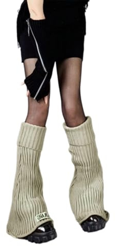 JUNNASALIKER Punk Lolita - Calentadores de piernas acampanados para mujeres japonesas góticas acanaladas con letras de punto, calcetines largos, puños para botas, fundas para pies, Arroz, S/L