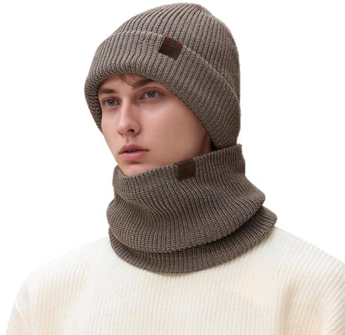 SRZYMJ Winter Warm Mütze, Schal Sets für Damen Herren, Mutzen Damen Winter Loop Schal Damen Mütze Mit Schirm Damen Kuschelschal Loopschal Damen Multifunktionstuch Totenkopf