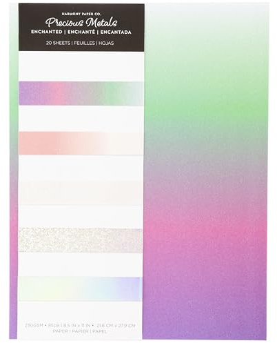 Shimmer Cardstock Paper 8.5 x 11- Assorted Glitter, Metallic, and Pearl Sheets for Crafts, Scrapbooking, Card Making - 20 Pack, 85lb Heavyweight, 230 GSM, Enchanted