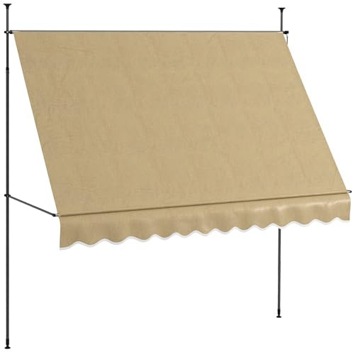 Outsunny Tenda a scomparsa manuale 3x1,2 m Tenda a rullo per terrazze all'aperto Altezza regolabile con maniglia 210-300 cm Senza foratura Protezione UV30+ per balcone giardino Beige