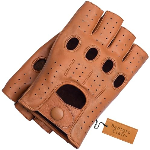 Bantoro Crafts Premium fingerlose Schaffell-Lederhandschuhe – Touchscreen, Fahren & Sport