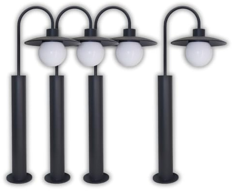 LUXULA 4 Stück Wegeleuchte E27 65cm, IP44, Stehleuchte | Bodenplatte und Erdspieß, Aluminium, LED Außenleuchte, Pollerleuchte, Stehleuchte für Garten, Terrasse und Wege