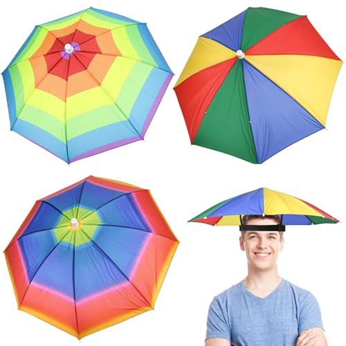 QWORK® 3 Stück Regenbogen Regenschirmhüte, Faltbar UV- und Wasserdicht Schirmhut, Sonnenschutz für Karneval, Angeln, Gartenarbeit