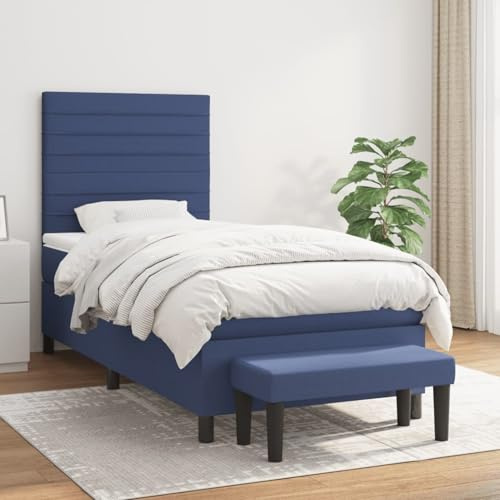 Homgoday Boxspringbett Blau | Einzeltaschenfederkernmatratze | 203x80x118/128cm | Sitzbank & Bettbank Model3136635
