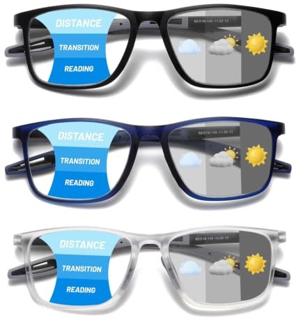 Hubeye Occhiali da lettura sportivo da uomo e donna Lettori ultraleggero TR90 Confortevole Flessibile Occhiali anti luce blu (Nero+Blu+Trasparente, 2.00)