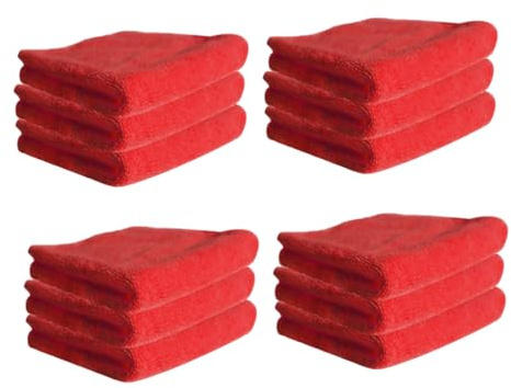 MOTHNUR 12pcs Red Microfiber Dish Towels High Water Absorption Oil Cleaning Cloths Non Stick Decontamination Household for Kitchen and Home Use