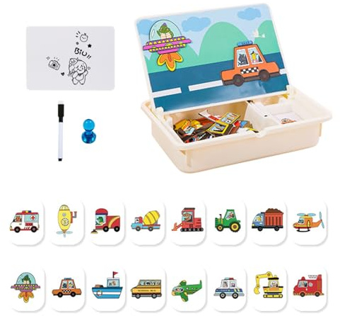 Holdes Scatola Portapuzzle Magnetica | Gioco di Associazione per Bambini Piccoli - Attività Creative per Viaggi con Custodia per Asilo Scuola Materna Casa Bambini