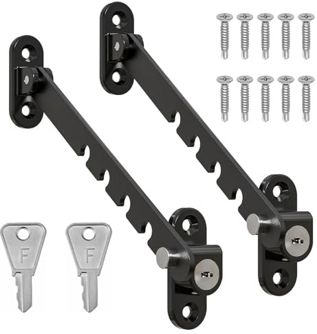Fensterfeststeller für Kippfenster 18 cm Fensterstopper - Kippregler Fenster öffnungsbegrenzer, Kippfensterschutz für Katzen, Fensteröffnungsanschlag, Fensterschloss zum Einstellen (2 Stück, Schwarz)
