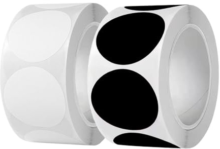 DYSWTUE 1000 Stück Klebepunkte Bunt, 25 MM Weiße und Schwarze Klebeetiketten, Farbcodierte Punkte, Markierungspunkte Sticker, für Büro, Küche, Brief und Dokumentenaufbewahrung, 2 Rollen