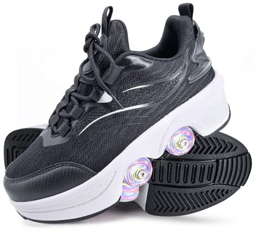 Rollschuhe,Schuhe mit Rollen für Mädchen,Turnschuhe mit Rollen Jungen,Roller Shoes zum Einklappen,LED Roller Skates for Kids,Schuhe Roller Frauen (K, 40)