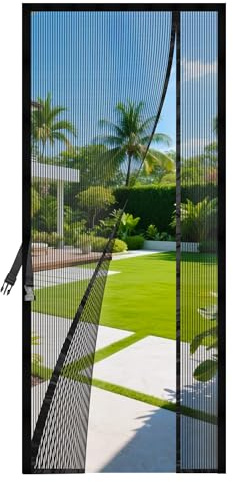 PJExim Magnetic Fly Screen Door - Heavy Duty Auto-Closing Mesh Curtain with Magnets, No Drill Door Screen for Flies/Bugs, Fits 90x210cm Patio Doors (Black) (Black - Side Opening, 70 x 200cm)