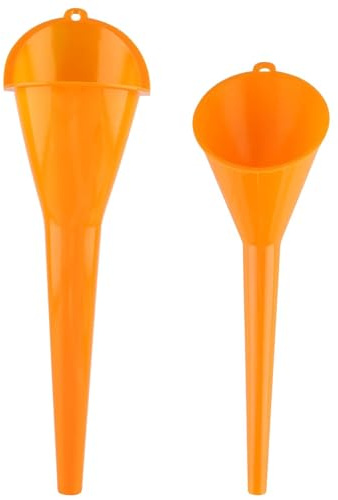 Lot de 2 entonnoirs à huile, multifonctions, universels, pour voiture, avec long goulot pour huiles de voiture, liquide de refroidissement, essence, eau, huile moteur (orange - 2 pièces)