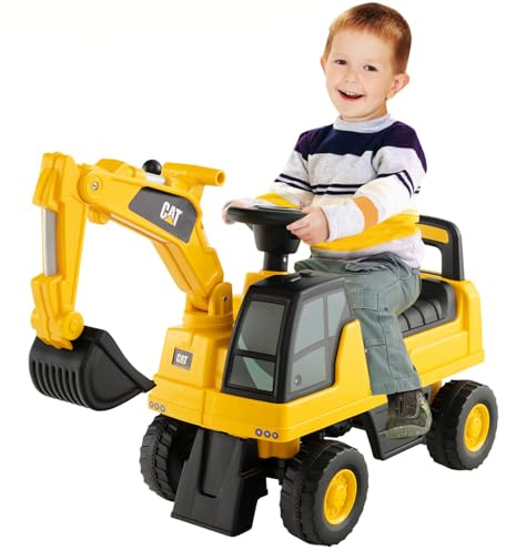 Maxmass Kids Ride on Digger, Caterpillar Licensed Toddler Ride on Excavator with Adjustable Bucket, Underneath Storage, Horn, Children Bulldozer Toy Car Construction Vehicle for 1-3 Years Old