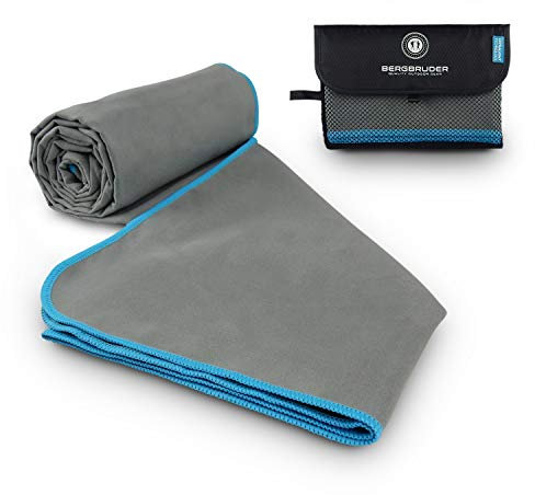 BERGBRUDER Microfaser Handtücher - Ultraleicht, kompakt & schnelltrocknend - Mikrofaser Handtuch, Reisehandtuch, Sporthandtuch (Grau-Blau, M 120x60 cm)