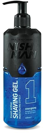 NISHMAN Rakgel 01 - Energizing 400 ml - För en Smidig Rakning, Återfuktande och Vårdande - Perfekt Skydd för Mjuk Hud - Frisk och Långvarig Doft - Herrvård