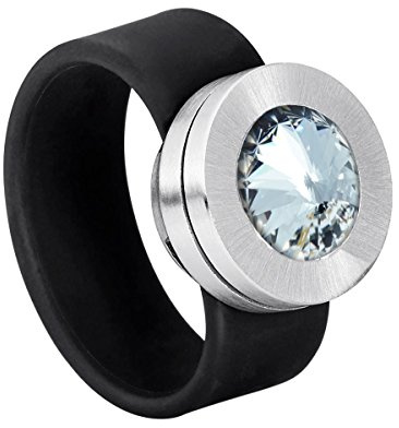 Heideman Ring Damen Colori Edelstahl mit Kristall im Fantasieschliff | Colori Wechselring Gold, schwarzes Band, Edelstahl-Fassung, Zirkonia & Perle austauschbar, Damen, nickelfrei, Geschenk
