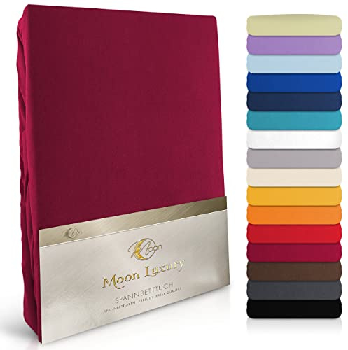 Moon-Luxury Spannbettlaken Spannbetttuch Jersey Stretch 230g/m² für Wasserbetten, Boxspringbetten und herkömmliche Matratzen (Brombeere, 120x200-120x220)