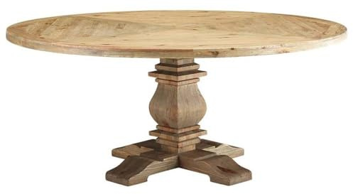 Modway Column 71 Rustic Farmhouse Pine Wood Round Kitchen and Dining Room Table, Brown