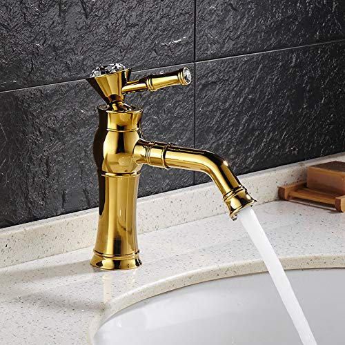 Waschtischarmaturen YHSGY Einhand-Chrom-Messing-Becken-Hahn-Heißer Und Kalter Goldwasserfall-Tülle-Badezimmer-Wasserhahn-Mischer