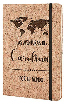 Planetacase - Cuaderno de Viaje Personalizado con Nombre - Corcho Natural - Diario de Viajes - Bloc de Notas A5 - Libreta de Bolsillo - 80 Hojas Lisas