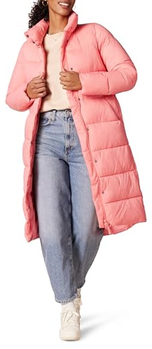Amazon Essentials Women's Lightweight Full-Zip Water-Resistant Long Cocoon Puffer Winter Coat, Stand Collar, Insulated, Pink, Large