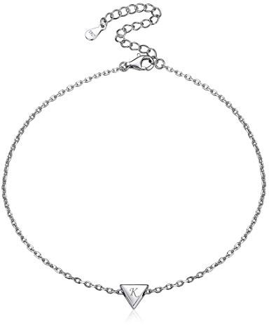 ChicSilver Silber Triangel Fußkette für Damen, 925 Fußkettchen 22cm lang, Sommer Strand Fußketten mit Gravur für Hochzeit Valentinstag
