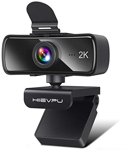 Hiievpu 2K Webcam mit Mikrofon für PC & Laptop, USB Webcam mit Privatsphäre, Plug and Play, geeignet für Streaming/Gaming/Videokonferenzen & Zoom/YouTube/Cisco WebEx/Google Meet