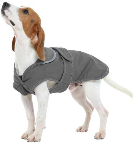 Kuoser Hundemantel Wasserdicht für kleine Hunde, Wintermantel Hund, Grau S | Hundemantel Winter mit Reißverschluss, Klettverschluss & Reflektorstreifen, Hundejacke für kleine, mittelgroße & große Hunde