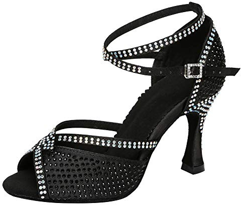 HROYL Zapatos de Baile Latino Mujer Bachata Tacon Alto Zapatos de Baile de Salon Salsa y Bachata,L451,Negro-7.5,EU36