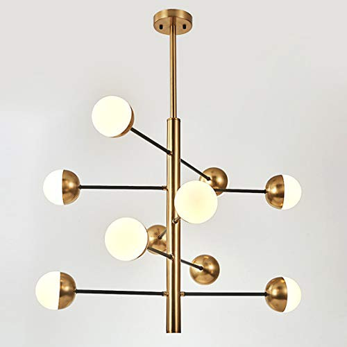 Golden Pendelleuchte Kronleuchter LED Wohnzimmer Esszimmer Verstellbar Kreativ Rund Kugel Glas Schirm Modern Hängelampe für Esstisch Schlafzimmer Küchen Deckenleuchte, 72cm, Warmes Licht, 10-Flammig