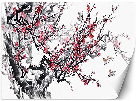 Feeby Papier Peint Intisse Japon Fleur De Cerisier 250x175 cm rose XXL Photo Mural Muraux Tapisserie Aquarelle Brindille Plante Nature