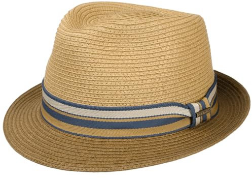 Stetson Licano Toyo Trilby Strohhut Herren Fedora UV-Schutzfaktor 40+ Ripsband Zweifarbig Krempe Frühjahr Sommer braun M (56-57 cm)