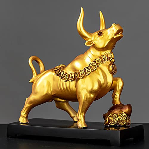 Bulle und bär figuren, Stier figur deko,Stier Harz Dekoration, Wohnzimmer Dekoration Statue, Office Decor , Geeignet FüR Schlafzimmer, Studie, Weinschrank, BüRo, Kunst Geschenk,Gold,27*13*27cm