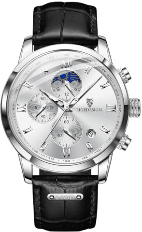 LIGE Orologio da uomo cronografo movimento al quarzo 30 ATM impermeabile cinturino in pelle grande quadrante analogico multifunzionale luminoso classico sport aziendali miglior regalo per gli uomini,