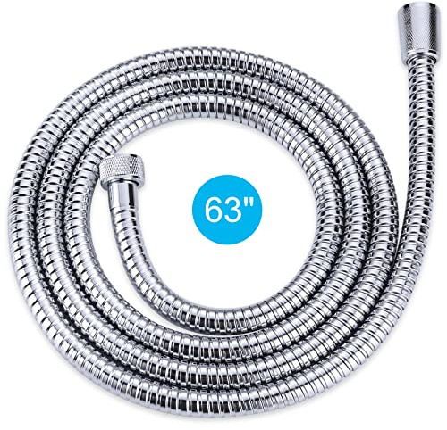 ALEASHA Chrome Finished Shower Hose 63 inches, Shower Hose Extra Long for Shower Head Flexible SUS 304 Stainless Steel Bidet hose for Bathroom Bathing Toilet Cleaning