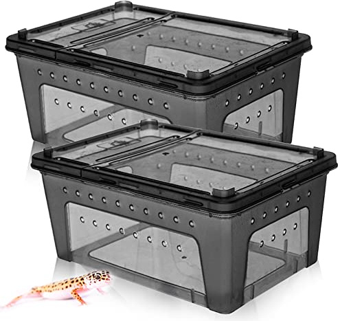 Hamiledyi 2PCS Reptile Feeding Box Snake Breeding Box Transparent Animal Habitat Cage Portable Plastic Turtle Transport Container for Bearded Dragon Lizard Spider Frog Scorpion Gecko 12.6 x 8.6 x 5.9