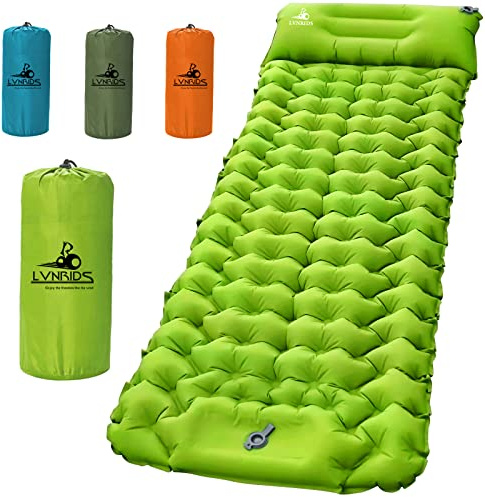 LVNRIDS Isomatte Selbstaufblasend Ultraleicht, Luftmatratze Camping Selbstaufblasbare Aufblasbare Matratze 3.9 inch Dicke mit Fußpresse Pumpe und Kissen für Camping Reise Wandern Strand Hellgrün