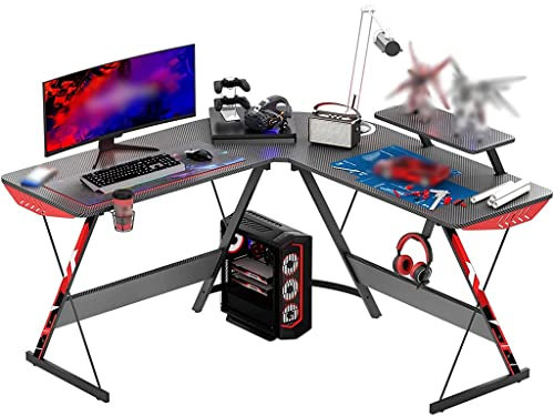 L Shaped Desk Corner Desks For Gaming Ergonomic L-Shaped Gaming Table, Rugged Gaming Table With Computer Stand, Reversible Home Office Corner Desk, Easy Assemble (Color : Black desk, Size : 50 IN)