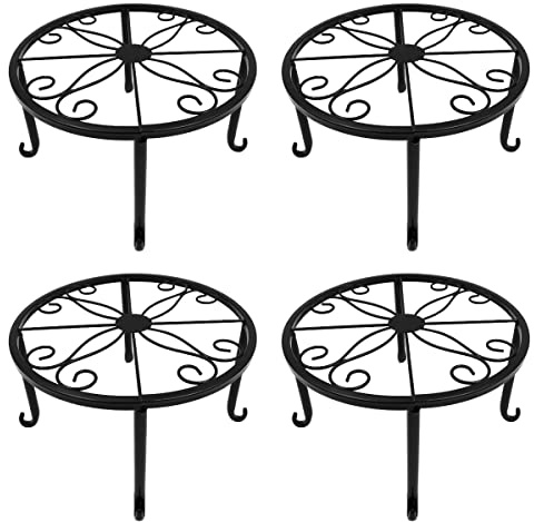 ZONADAH 4 Stück 24 cm Blumentopfständer für Pflanzen, rund, strapazierfähig, Metall, Eisen, Blumentopfhalter auf dem Boden, Pflanzenständer für Garten, Balkon, Zuhause, drinnen oder draußen
