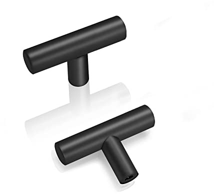 PinLin 5 Pack Cabinet Door Knobs, Flat Black Drawer Knobs, Stainless Steel Cabinet Pulls, T-Bar Knobs for Bedroom and Bathroom