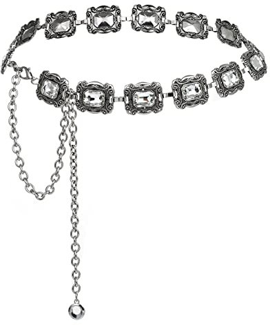 ILuvatar Grüner Glasdiamant-Kettengürtel – Metall Damen Western-Stil Kleid Gürtel, Silber-70, Einheitsgröße