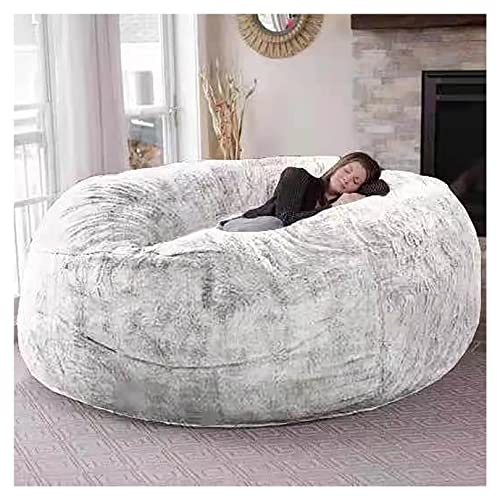 DECORN Giant Fur Bean Bag Chair for Adult Living Room Furniture Big Round Soft Fluffy Faux Fur BeanBag (No Padding) Lazy Sofa Bed Cover（ White6ft）